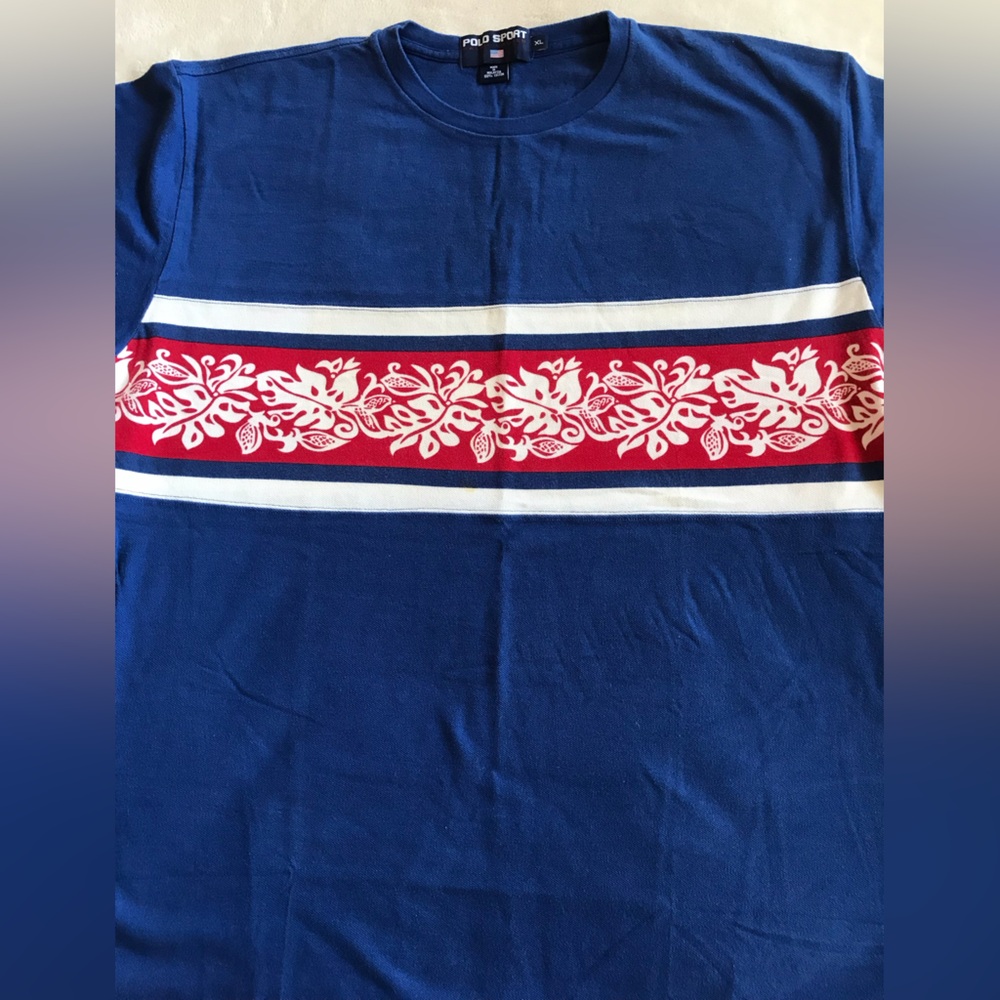 Polo Sport Ralph Lauren Royal Blue Mesh Tee with Hawaiian sewn panel